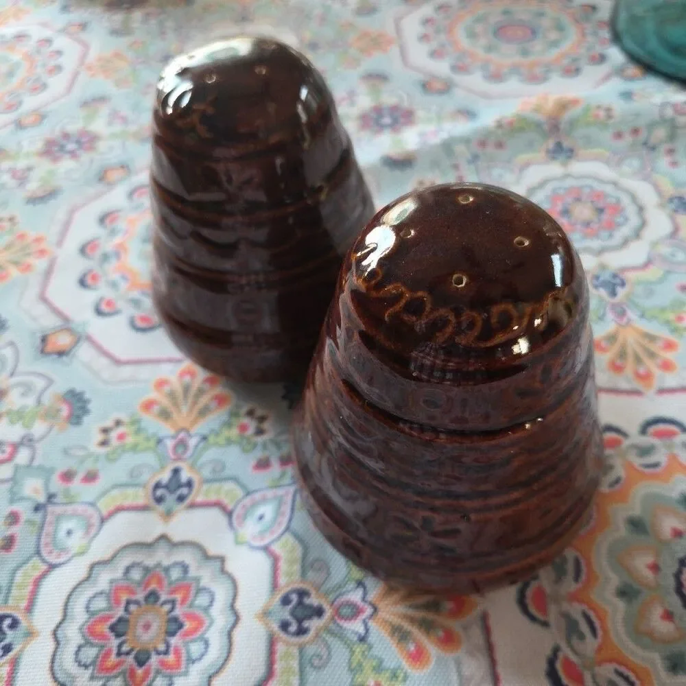 Vintage Marcrest Stoneware Brown Daisy Dot Salt and Pepper Shakers Set